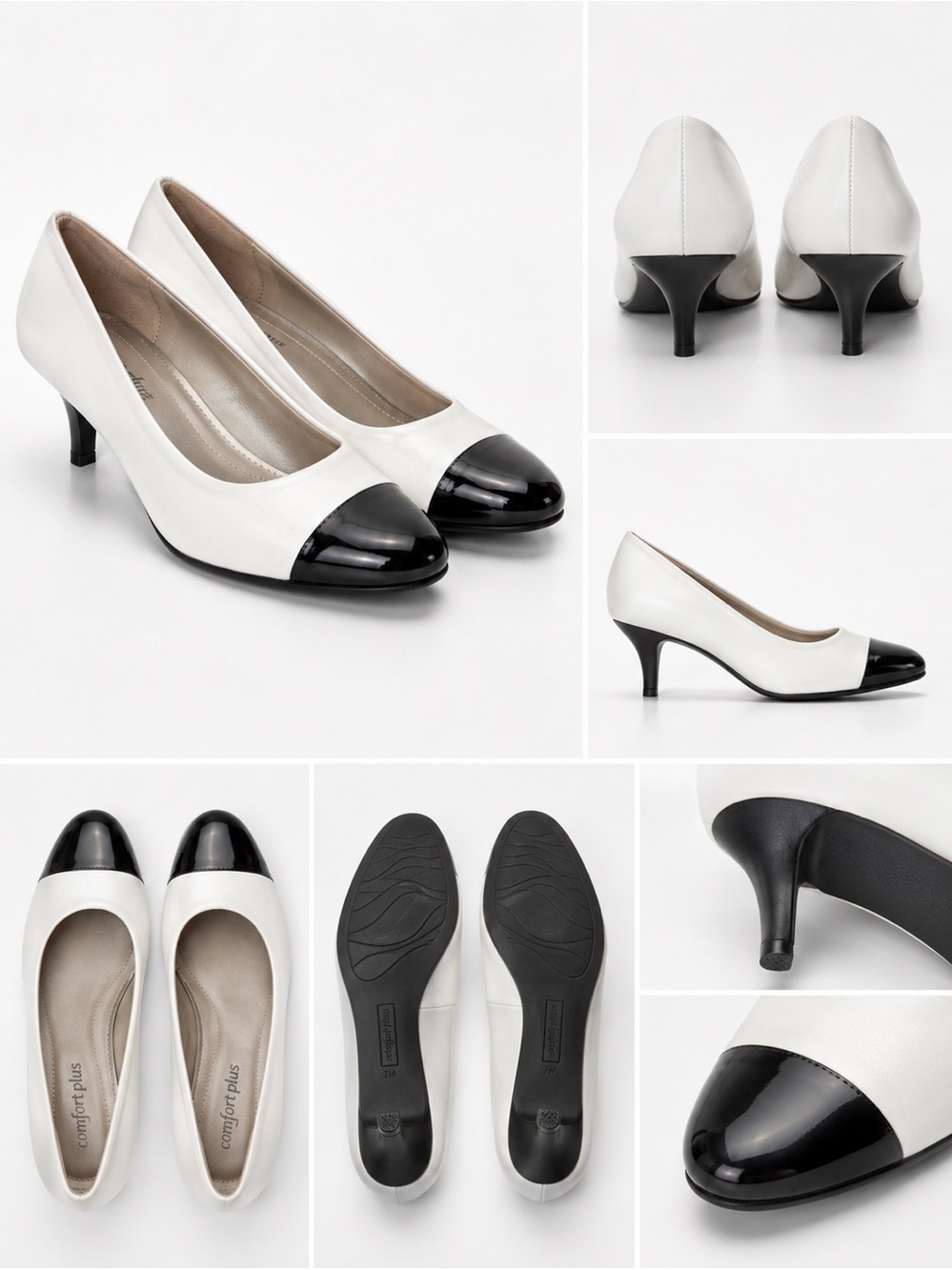 Comfort Plus White Black Cap Toe Pumps Size 9 Mid Heel